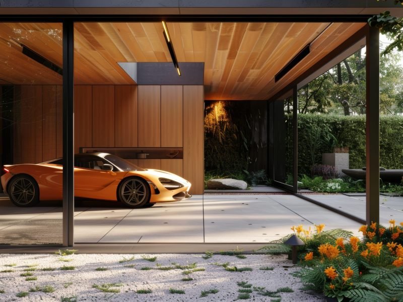 A sunlit car garage with a minimalist aesthetic   AI generated illustration